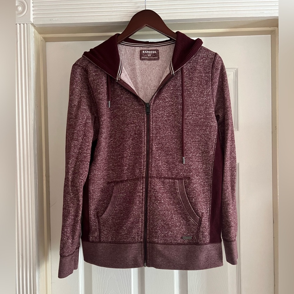 Express Men’s Heathered Maroon Fleece Zip-Up Hoodie Jacket